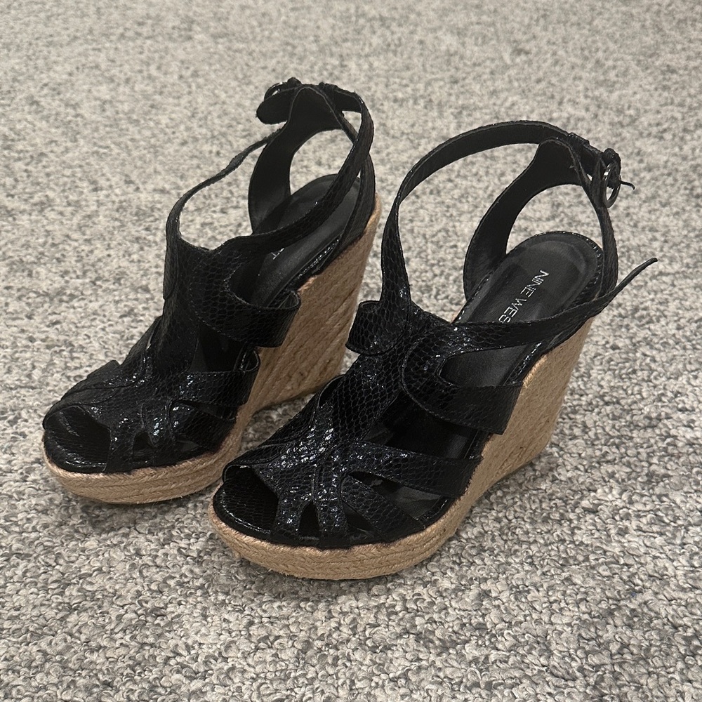 Nine West Black Wedge Sandals